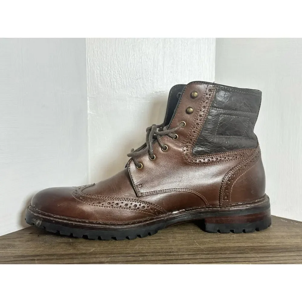 Johnston & Murphy Jennings Shearling Lined Wingtip Boots Mens 9 M Brown Leather